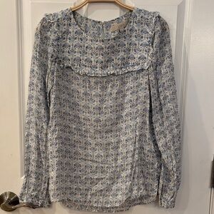 LOFT Blue and White Patterned Blouse